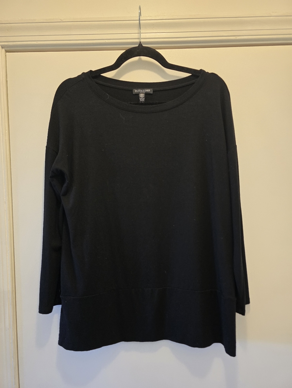 Eileen Fisher Black Relaxed Crewneck Sweatshirt PM
